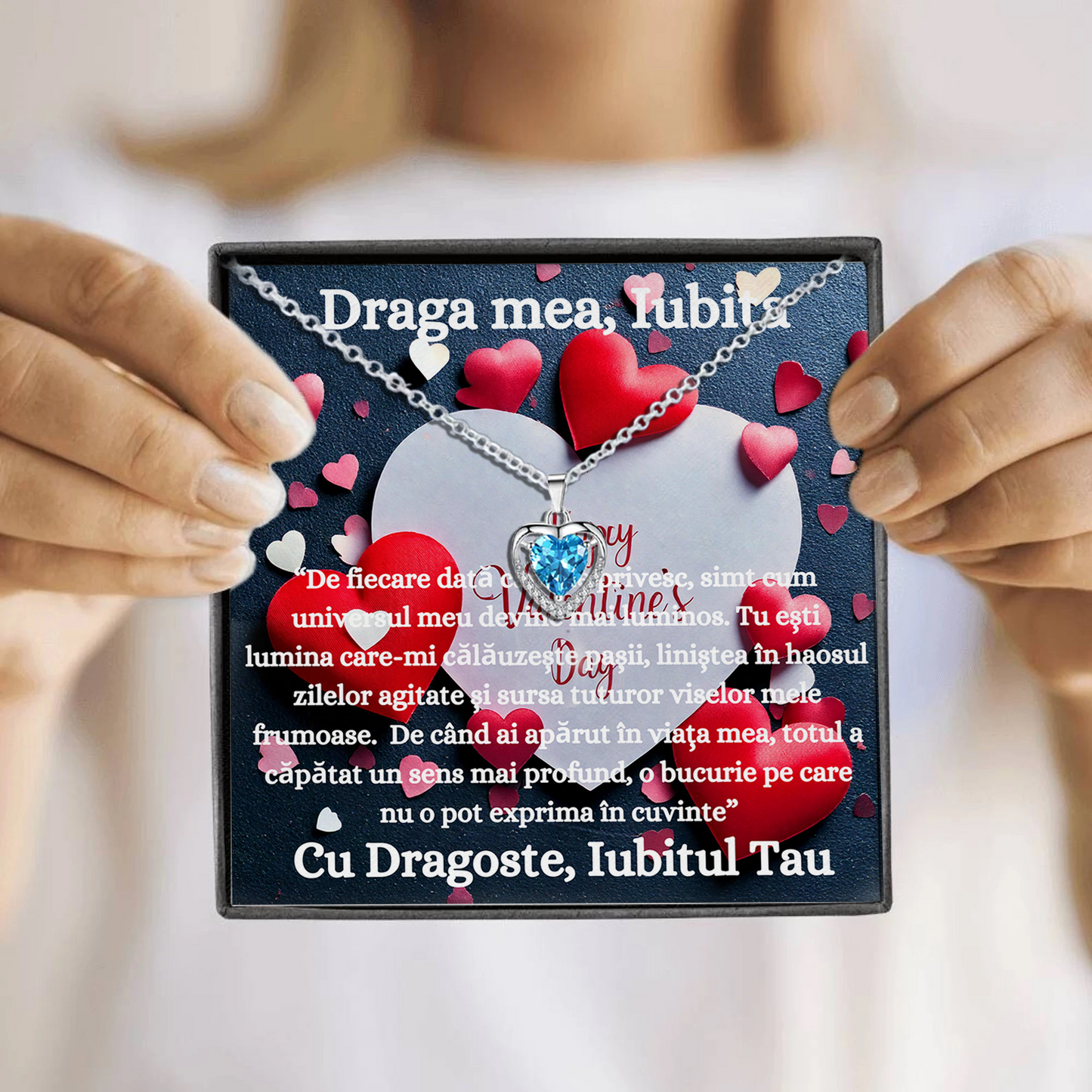 Cadou Sotie – Colier Argint 925 cu Zirconiu și Mesaj de Dragoste