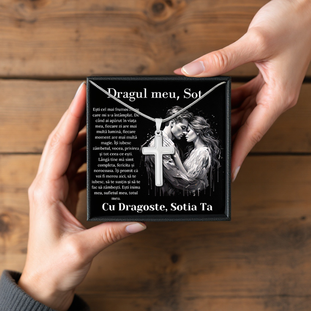 Cadou Sot - Lantisor cu Cruce si mesaj de Dragoste