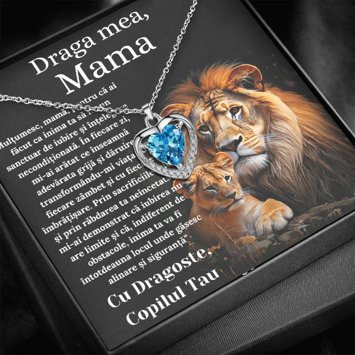Cadou Mama – Colier Argint 925 cu Zirconiu și Mesaj de Dragoste Lion