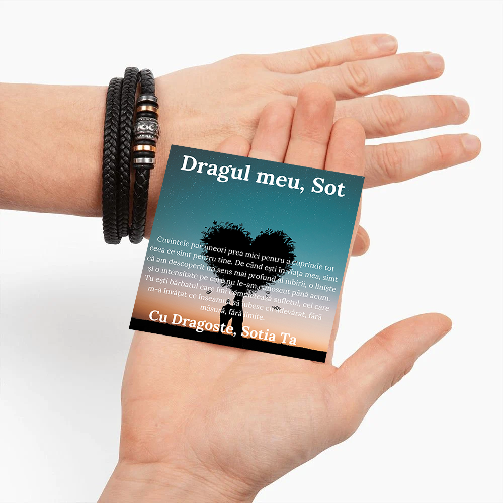 Cadou Sot - bratara din piele cu mesaj de Dragoste