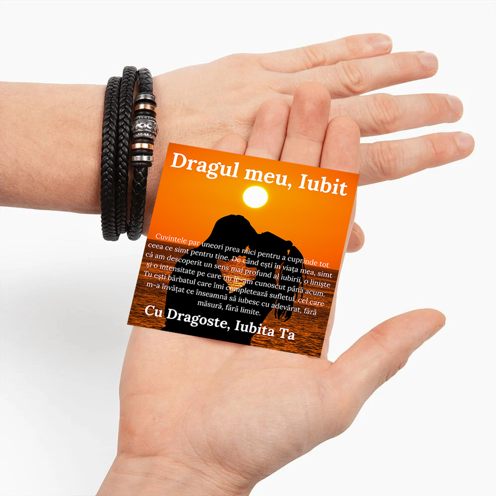 Cadou Iubit - bratara din piele cu mesaj de Dragoste