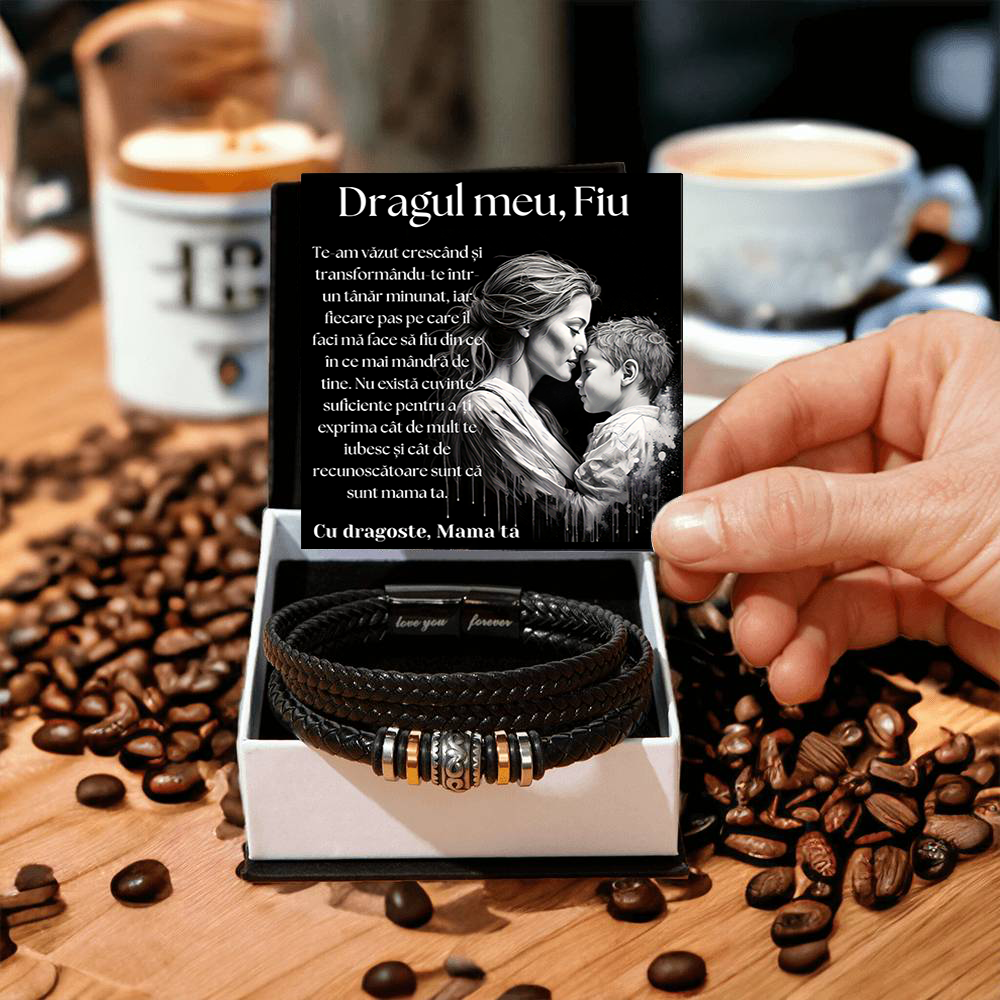 Cadou Fiu - bratara din piele cu mesaj de Dragoste