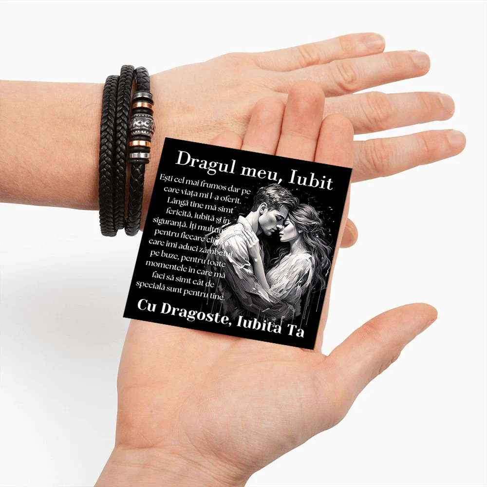 Cadou Iubit - bratara din piele cu mesaj de Dragoste