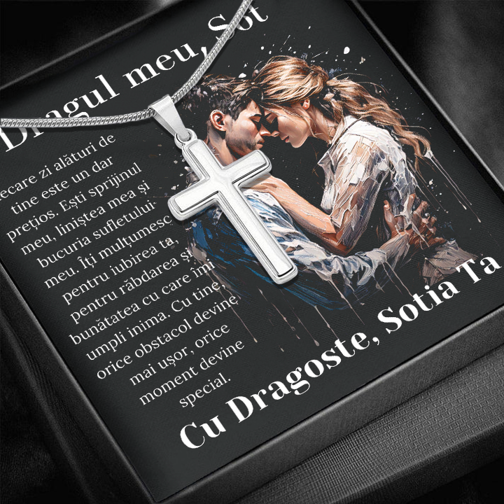 Cadou Sot - Lantisor cu Cruce si mesaj de Dragoste