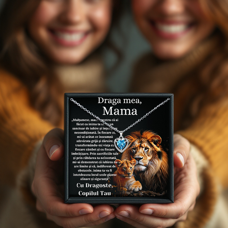 Cadou Mama – Colier Argint 925 cu Zirconiu și Mesaj de Dragoste