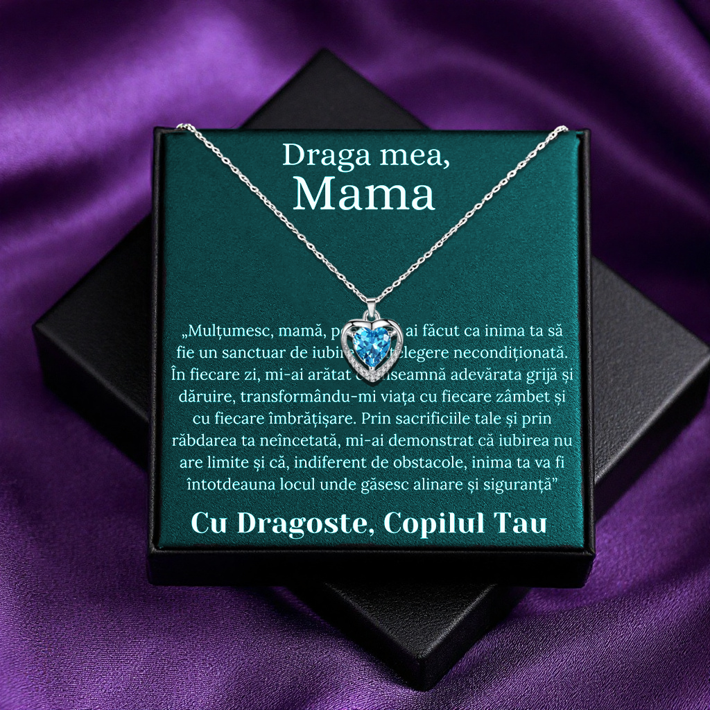 Cadou Mama – Colier Argint 925 cu Zirconiu și Mesaj de Dragoste
