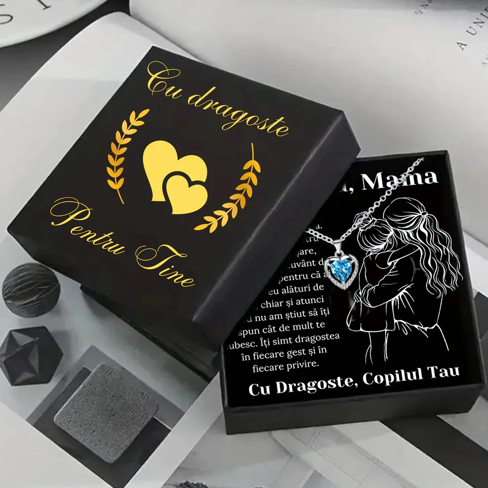 Cadou Mama – Colier Argint 925 cu Zirconiu și Mesaj de Dragoste