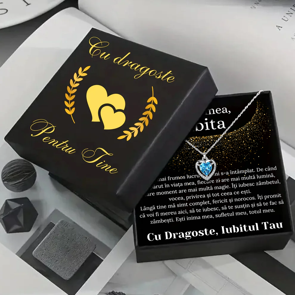 Cadou Iubita – Colier Argint 925 cu Zirconiu și Mesaj de Dragoste