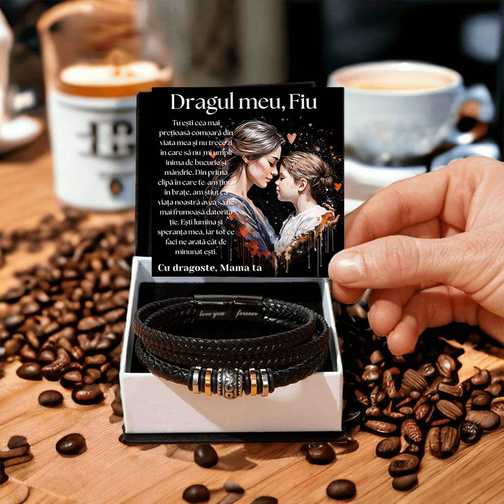 Cadou Fiu - bratara din piele cu mesaj de Dragoste