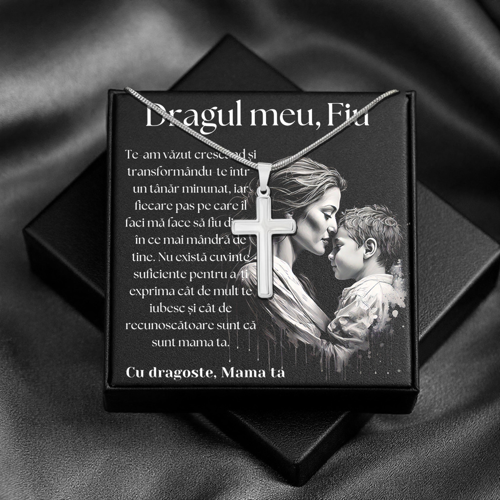 Cadou Fiu - Lantisor cu Cruce si mesaj de Dragoste