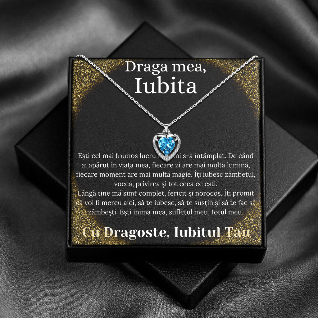 Cadou Iubita – Colier Argint 925 cu Zirconiu și Mesaj de Dragoste