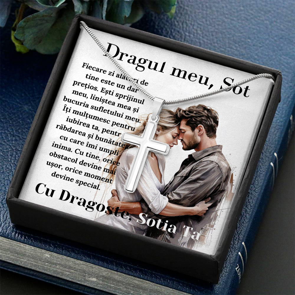Cadou Sot - Lantisor cu Cruce si mesaj de Dragoste