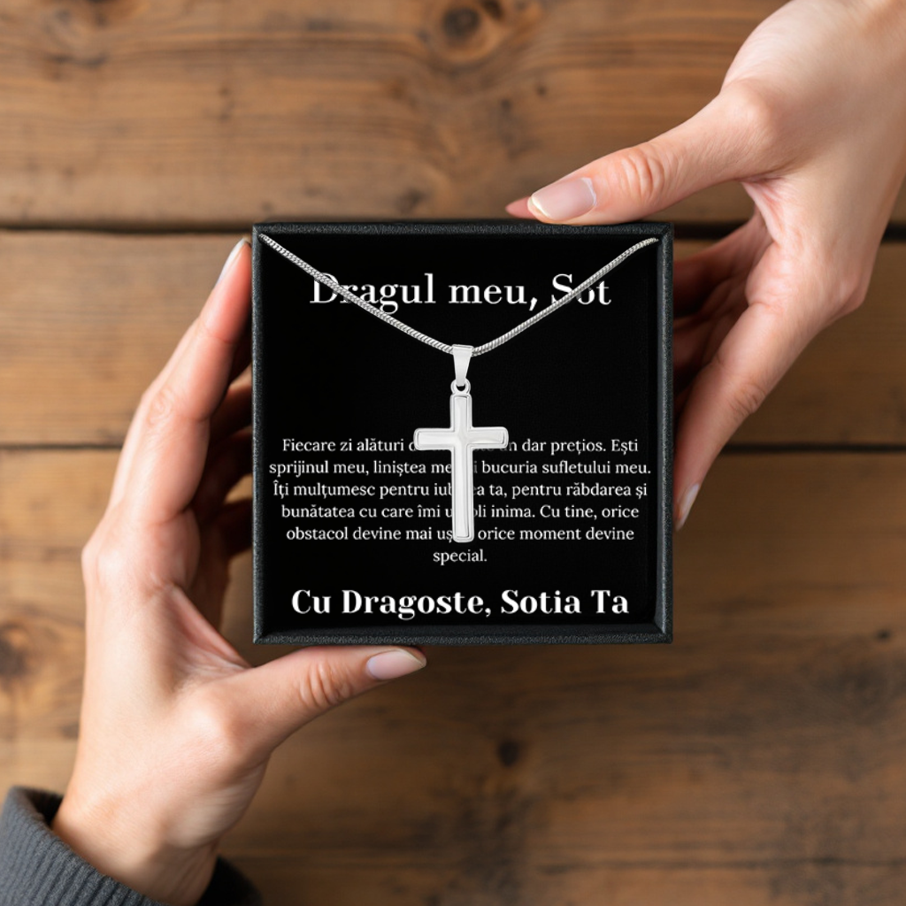 Cadou Sot - Lantisor cu Cruce si mesaj de Dragoste