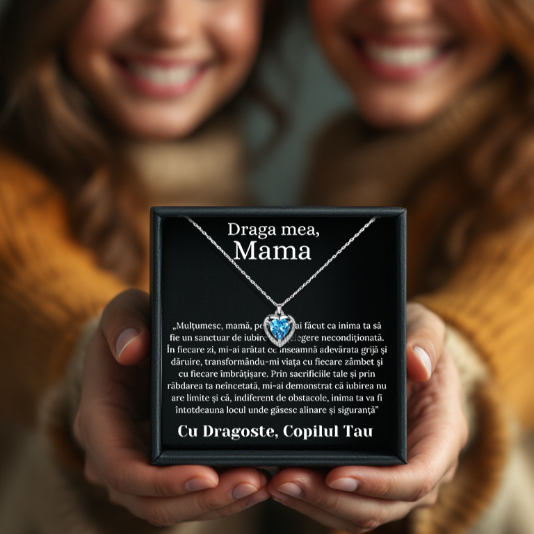 Cadou Mama – Colier Argint 925 cu Zirconiu și Mesaj de Dragoste