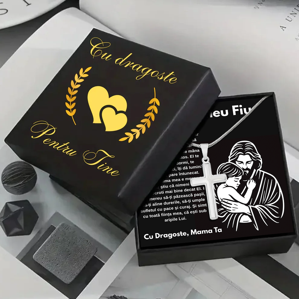 Cadou Fiu - Lantisor cu Cruce si mesaj de Dragoste Faith
