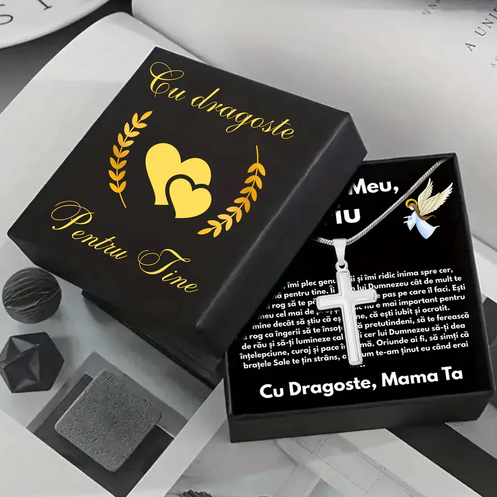 Cadou Fiu - Lantisor cu Cruce si mesaj de Dragoste Faith