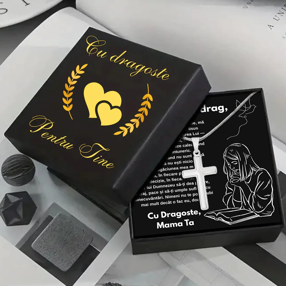 Cadou Fiu - Lantisor cu Cruce si mesaj de Dragoste Faith