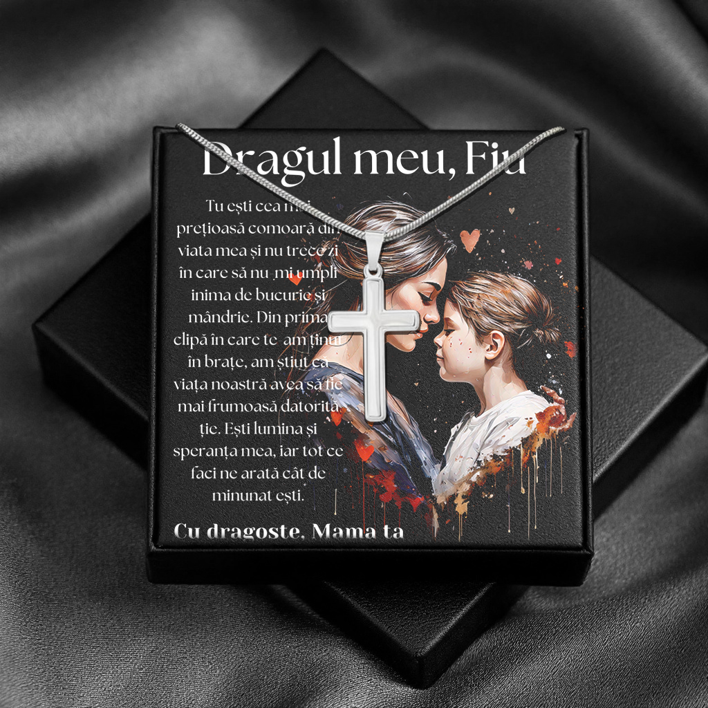 Cadou Fiu - Lantisor cu Cruce si mesaj de Dragoste