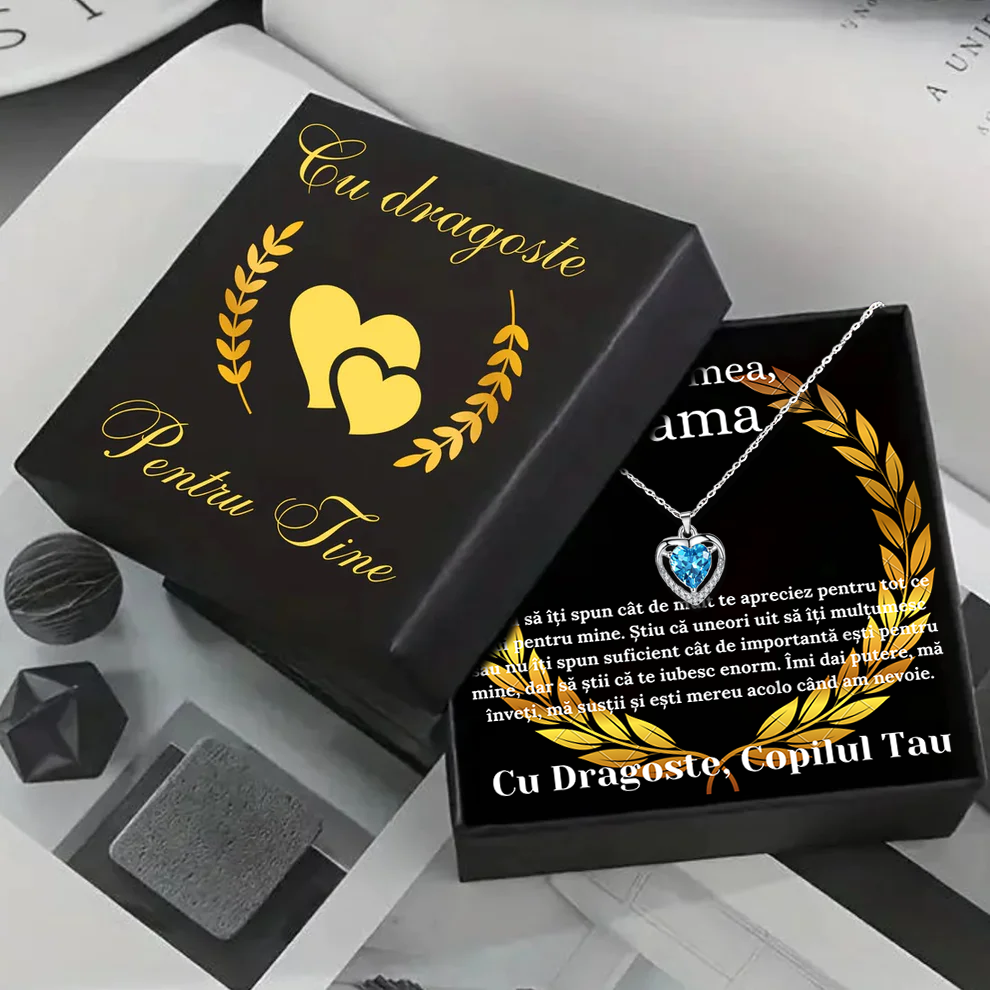 Cadou Mama – Colier Argint 925 cu Zirconiu și Mesaj de Dragoste