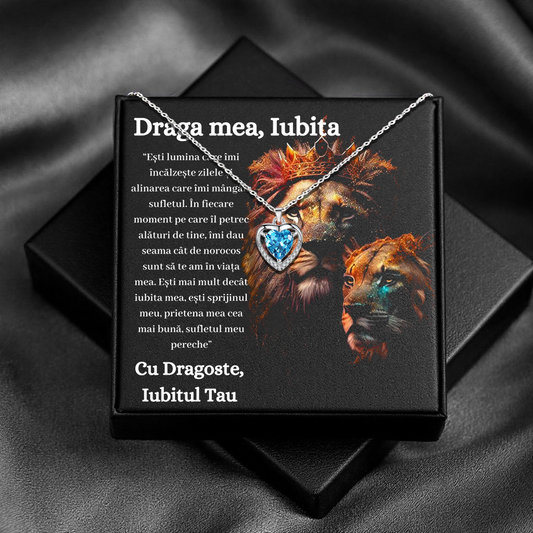 Cadou Iubita – Colier Argint 925 cu Zirconiu și Mesaj de Dragoste