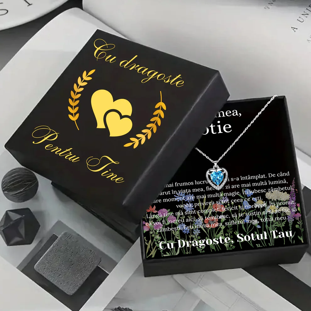 Cadou Sotie – Colier Argint 925 cu Zirconiu și Mesaj de Dragoste