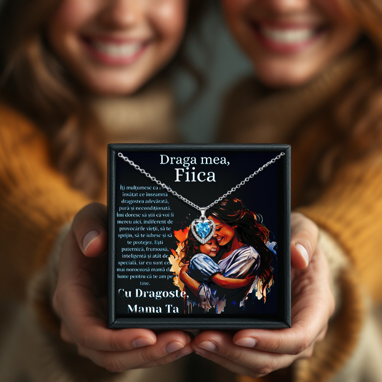 Cadou Fiica – Colier Argint 925 cu Zirconiu și Mesaj de Dragoste