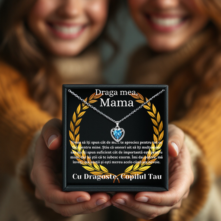 Cadou Mama – Colier Argint 925 cu Zirconiu și Mesaj de Dragoste