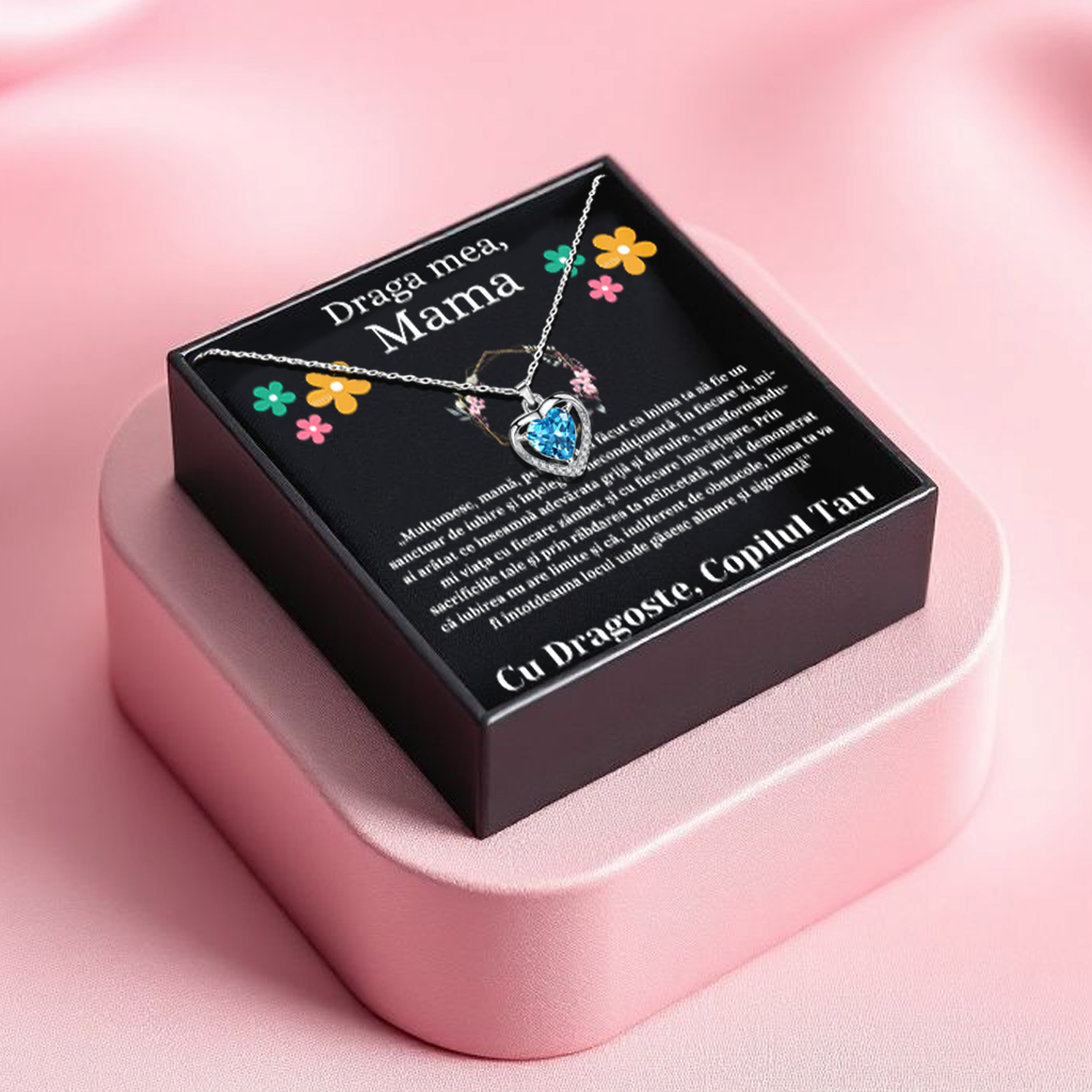 Cadou Mama – Colier Argint 925 cu Zirconiu și Mesaj de Dragoste
