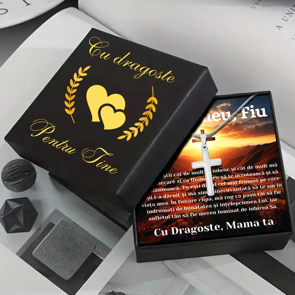 Cadou Fiu - Lantisor cu Cruce si mesaj de Dragoste