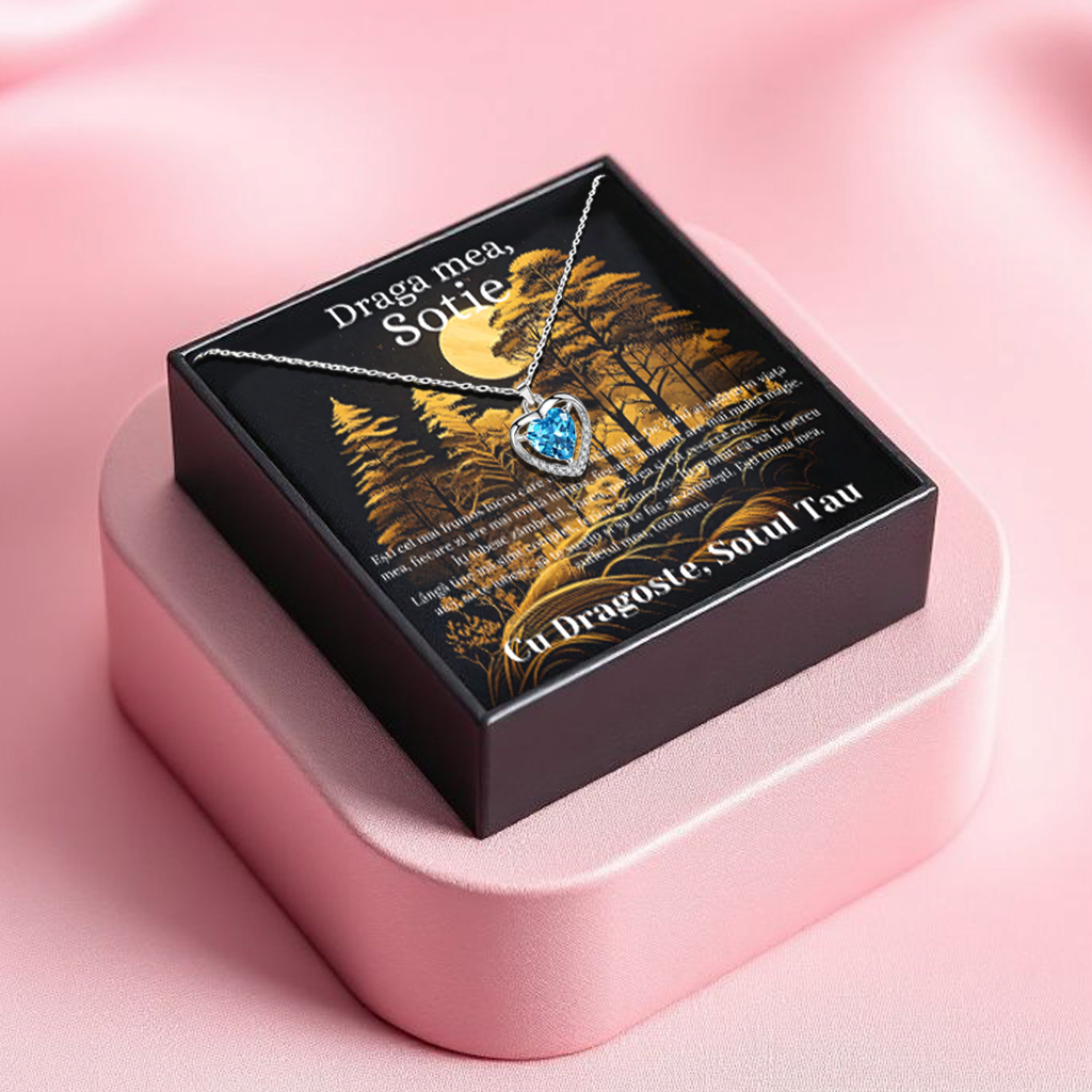 Cadou Sotie – Colier Argint 925 cu Zirconiu și Mesaj de Dragoste