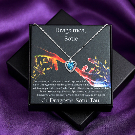 Cadou Sotie – Colier Argint 925 cu Zirconiu și Mesaj de Dragoste