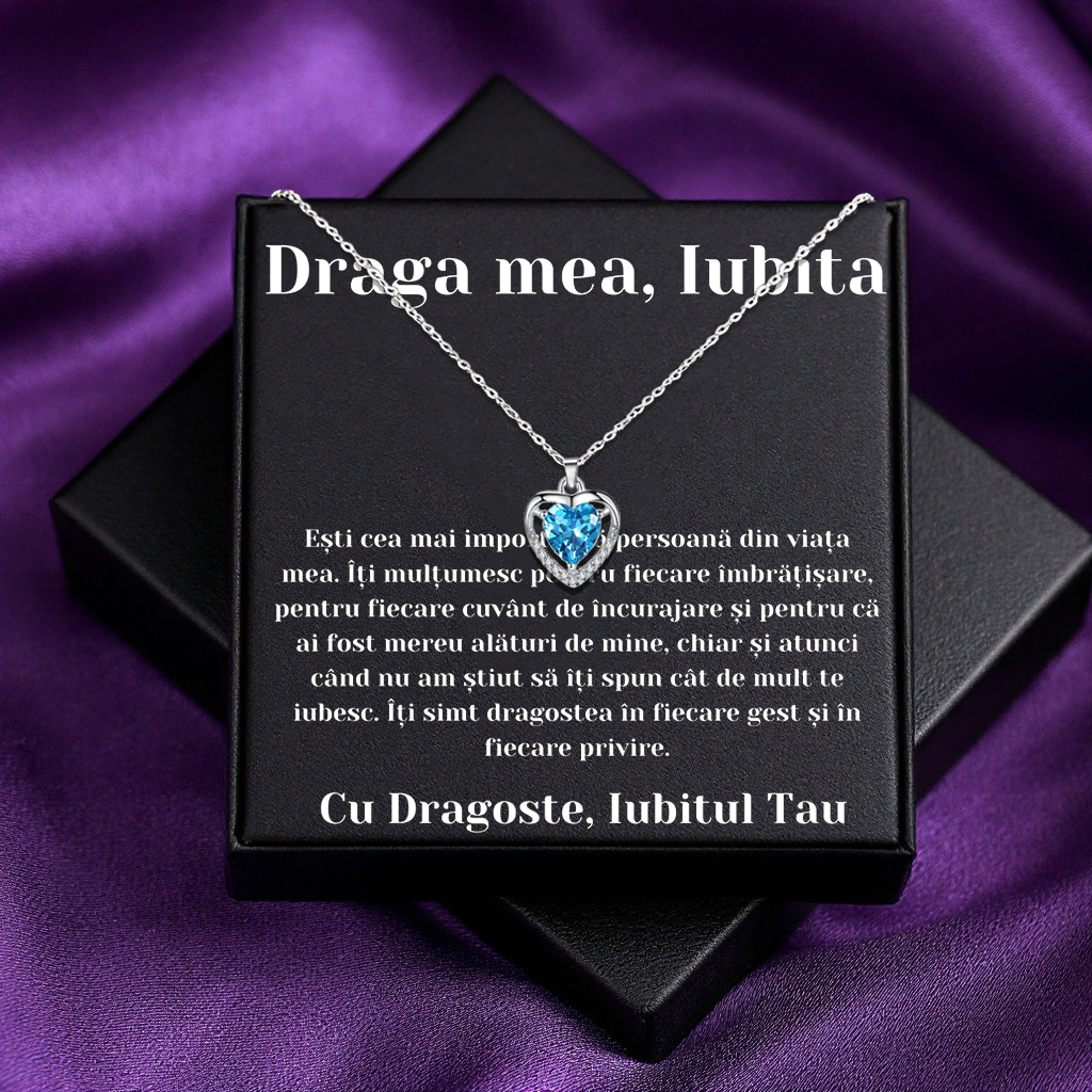 Cadou Iubita – Colier Argint 925 cu Zirconiu și Mesaj de Dragoste
