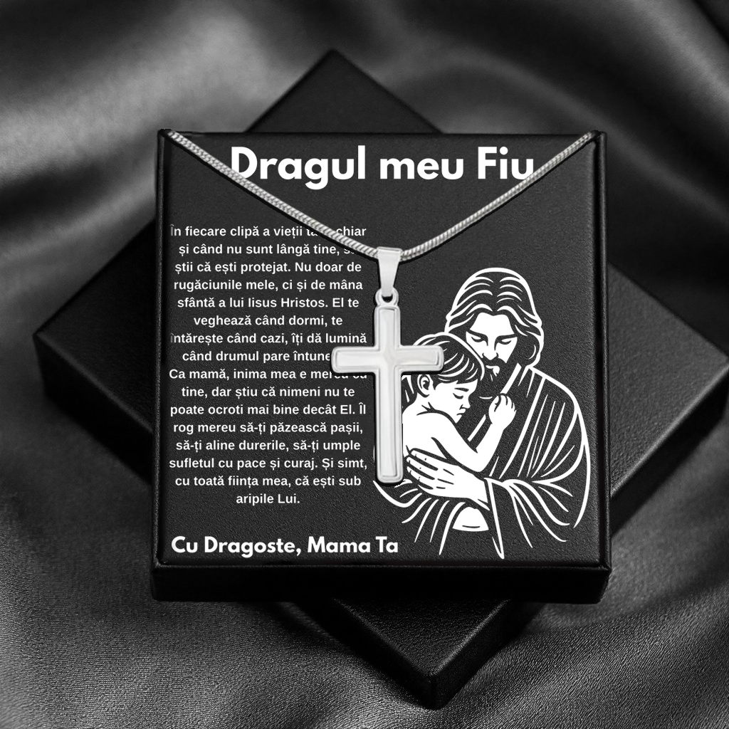 Cadou Fiu - Lantisor cu Cruce si mesaj de Dragoste Faith