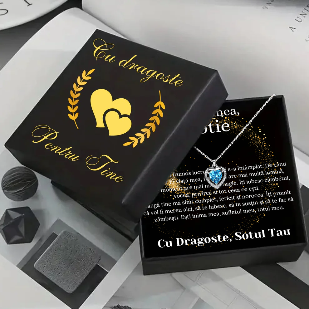Cadou Sotie – Colier Argint 925 cu Zirconiu și Mesaj de Dragoste