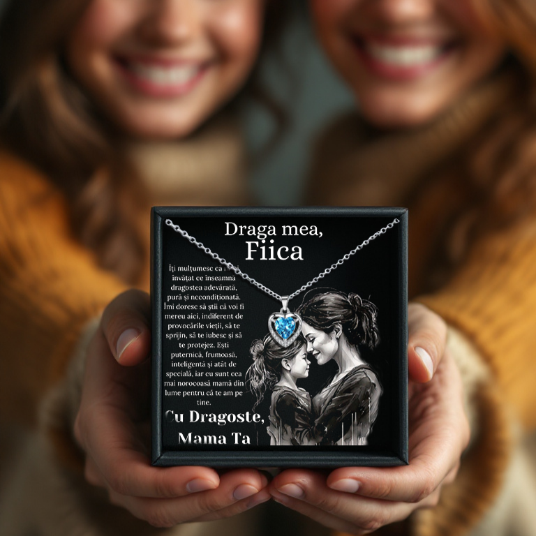 Cadou Fiica – Colier Argint 925 cu Zirconiu și Mesaj de Dragoste