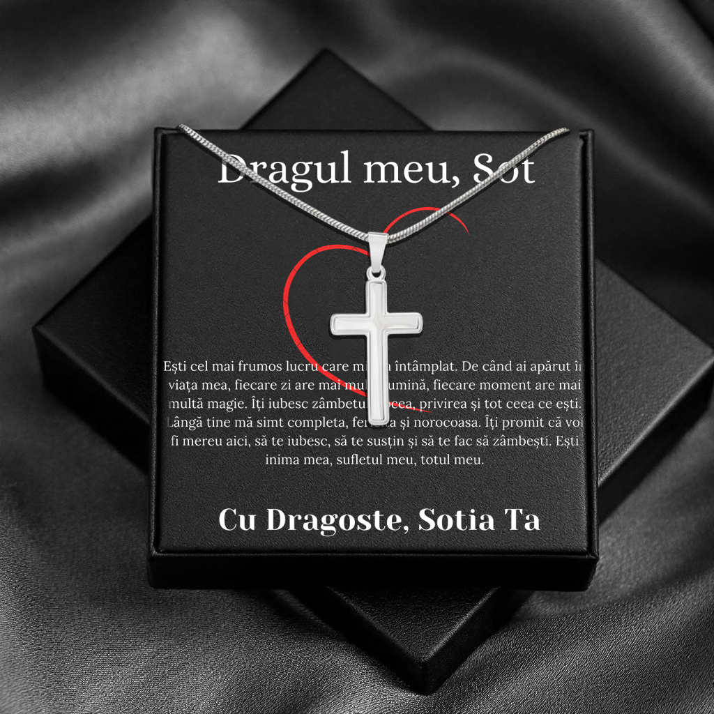 Cadou Sot - Lantisor cu Cruce si mesaj de Dragoste