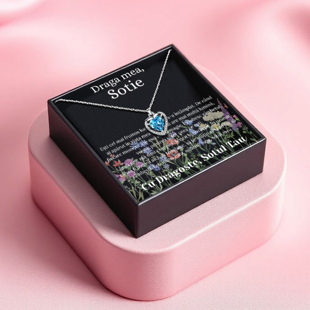 Cadou Sotie – Colier Argint 925 cu Zirconiu și Mesaj de Dragoste