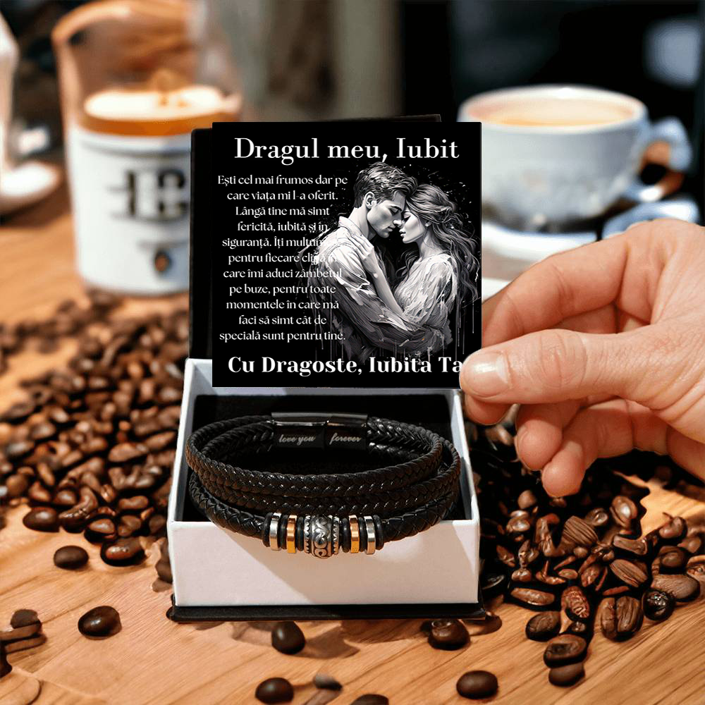 Cadou Iubit - bratara din piele cu mesaj de Dragoste