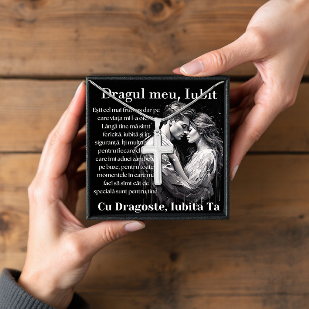 Cadou Iubit - Lantisor cu Cruce si mesaj de Dragoste