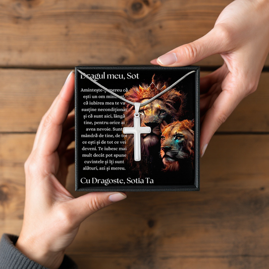 Cadou Sot - Lantisor cu Cruce si mesaj de Dragoste