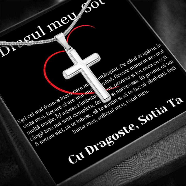 Cadou Sot - Lantisor cu Cruce si mesaj de Dragoste