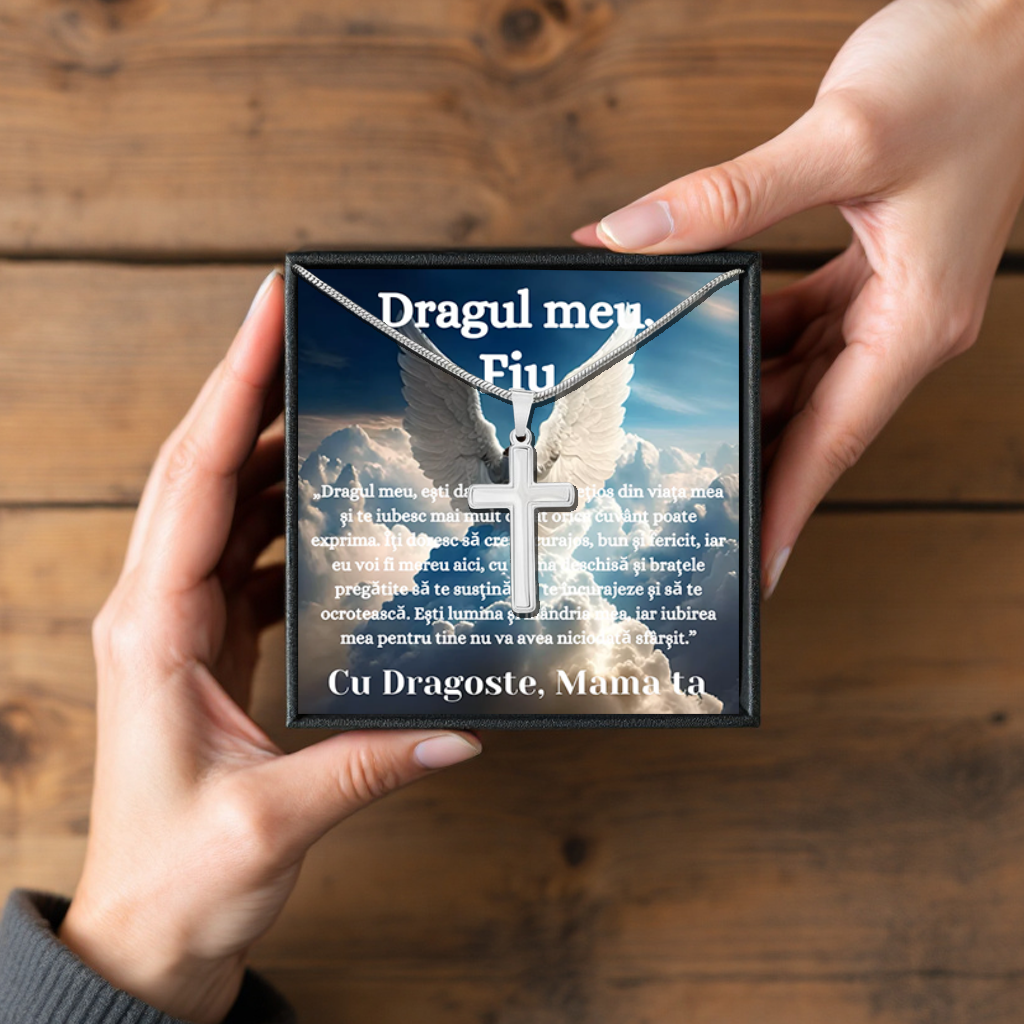 Cadou Fiu - Lantisor cu Cruce si mesaj de Dragoste