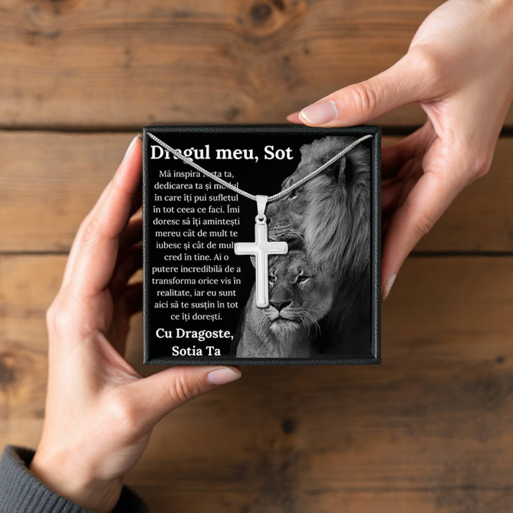 Cadou Sot - Lantisor cu Cruce si mesaj de Dragoste