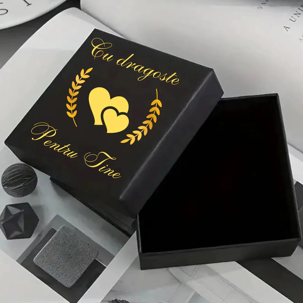 Set Cadou Colier Argint 925, cutiuta personalizata cu felicitare de iubire de la Iubita pentru Iubit - "Follow your dreams"