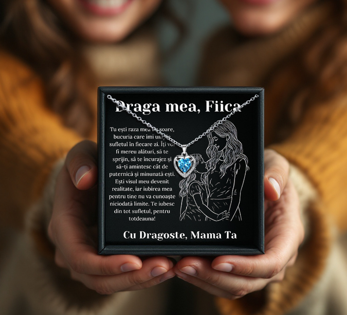 Cadou Fiica – Colier Argint 925 cu Zirconiu și Mesaj de Dragoste