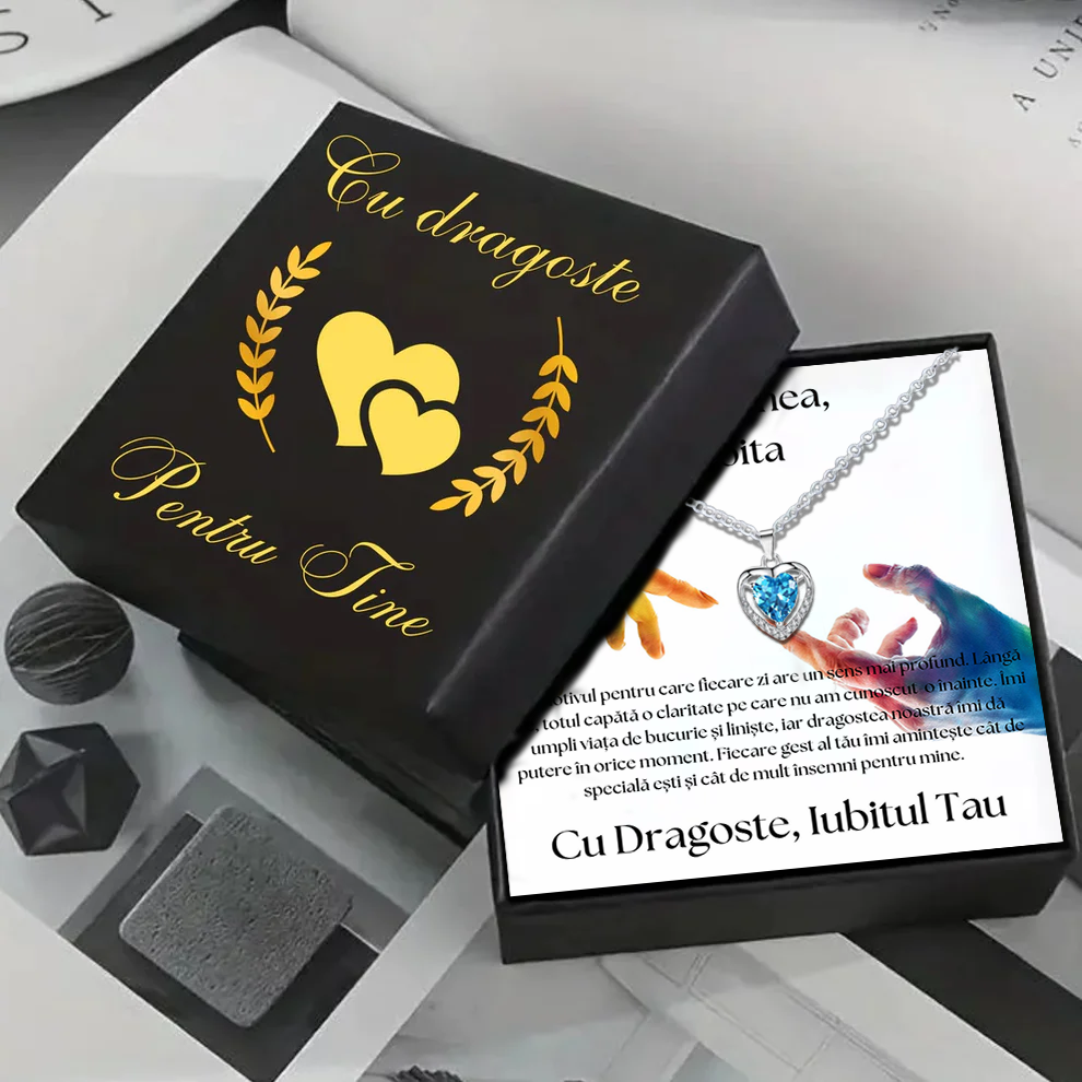 Cadou Iubita – Colier Argint 925 cu Zirconiu și Mesaj de Dragoste