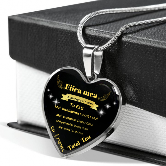 Set Cadou Colier Otel inoxidabil cu mesaj in interior motivational si cutie deosebita in forma de carte cu mesaj emotionant in interior de la Tata pentru Fiica