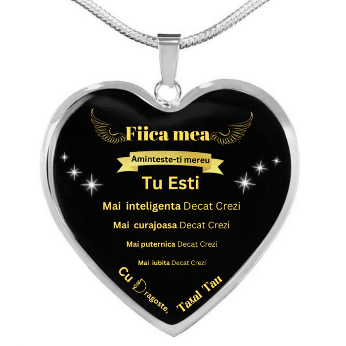 Set Cadou Colier Otel inoxidabil cu mesaj in interior motivational si cutie deosebita in forma de carte cu mesaj emotionant in interior de la Tata pentru Fiica
