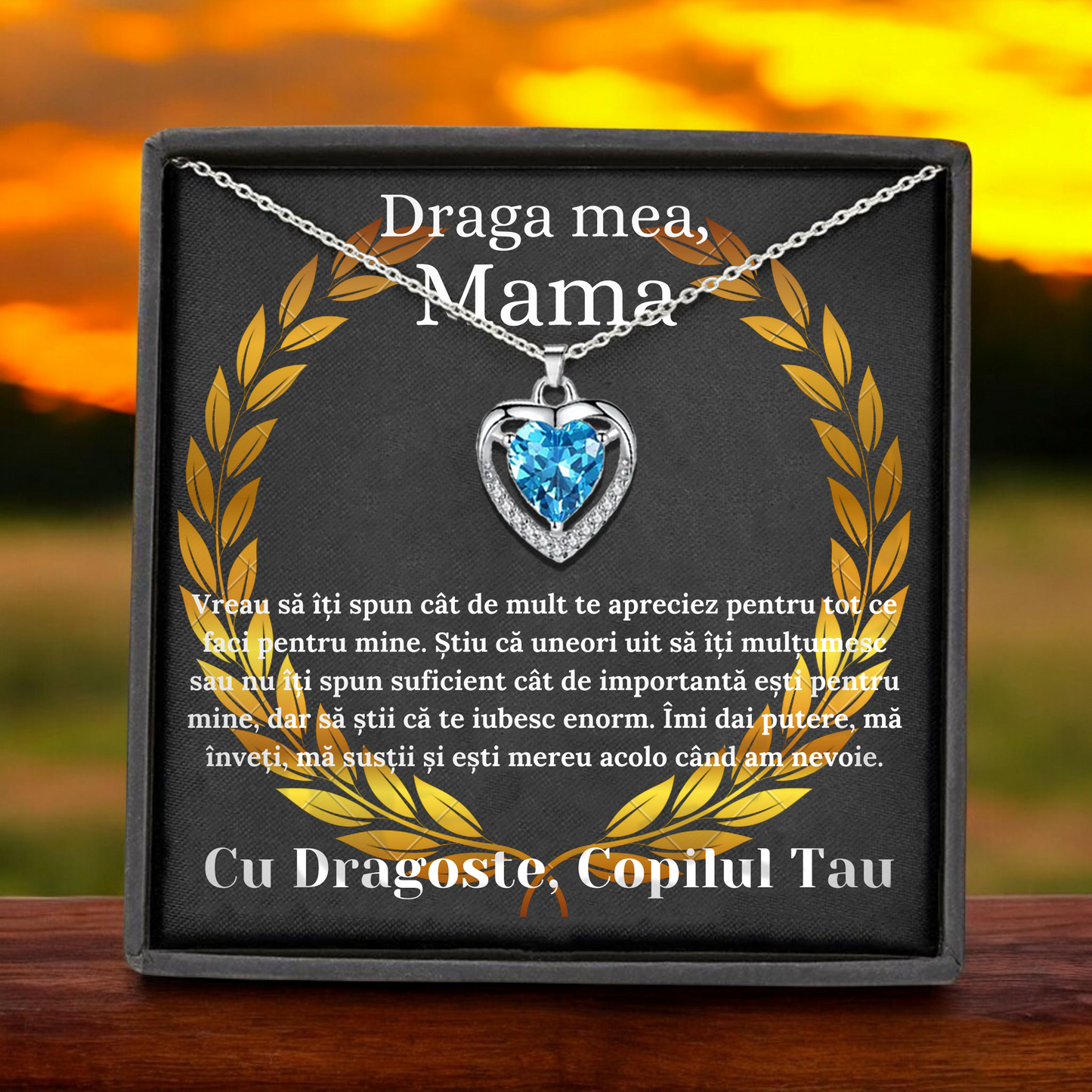 Cadou Mama – Colier Argint 925 cu Zirconiu și Mesaj de Dragoste