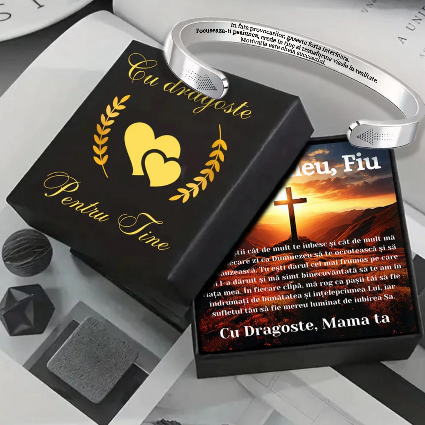 Cadou Fiu - Bratara din otel inoxidabil cu mesaj de Dragoste